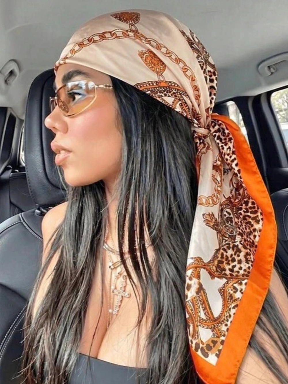 New Orange & Brown Animal Print Scarf Like New